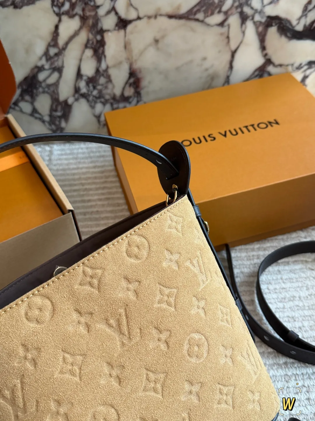 Louis Vuitton Suede Monogram Bucket Bag in Tan · view 8