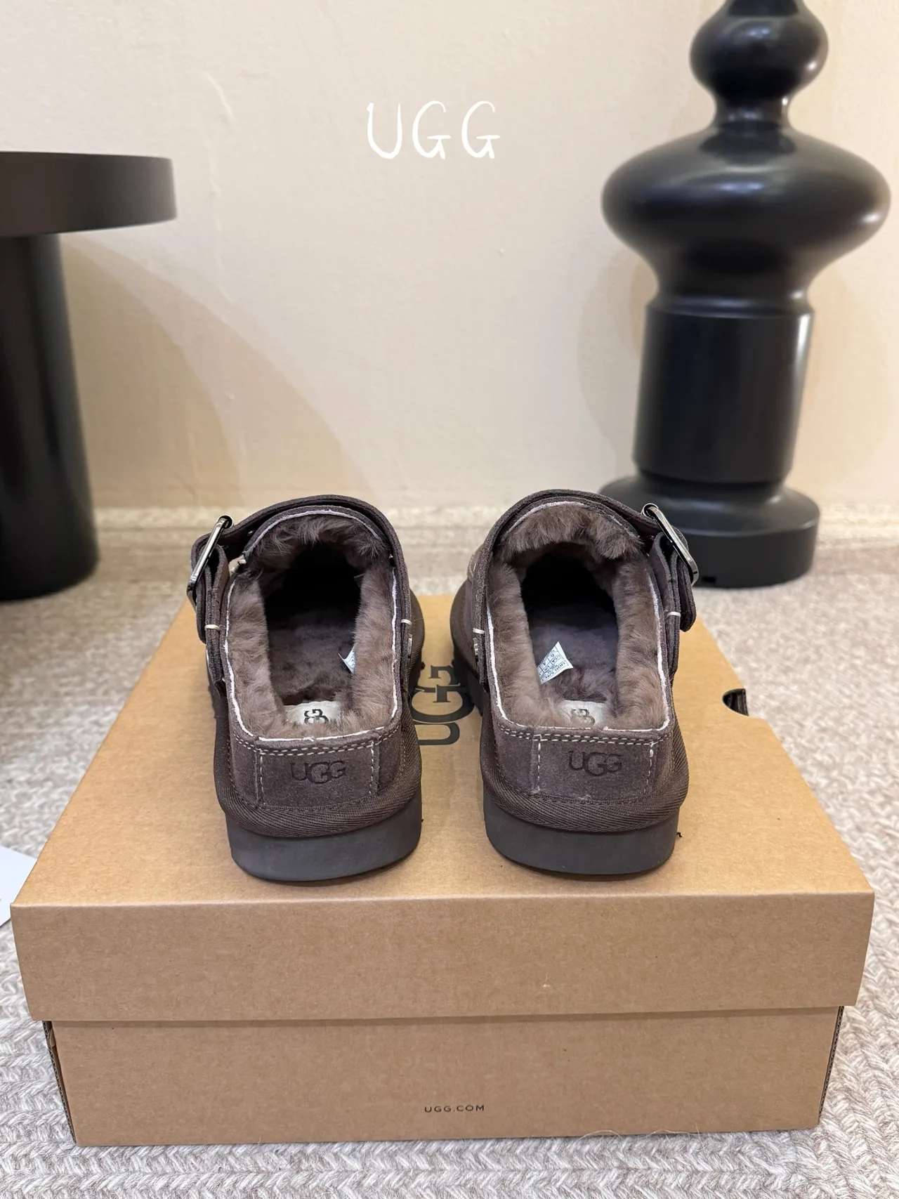UGG Wool Suede-Look Buckle Lined Loafer Mules in Brown · view 5
