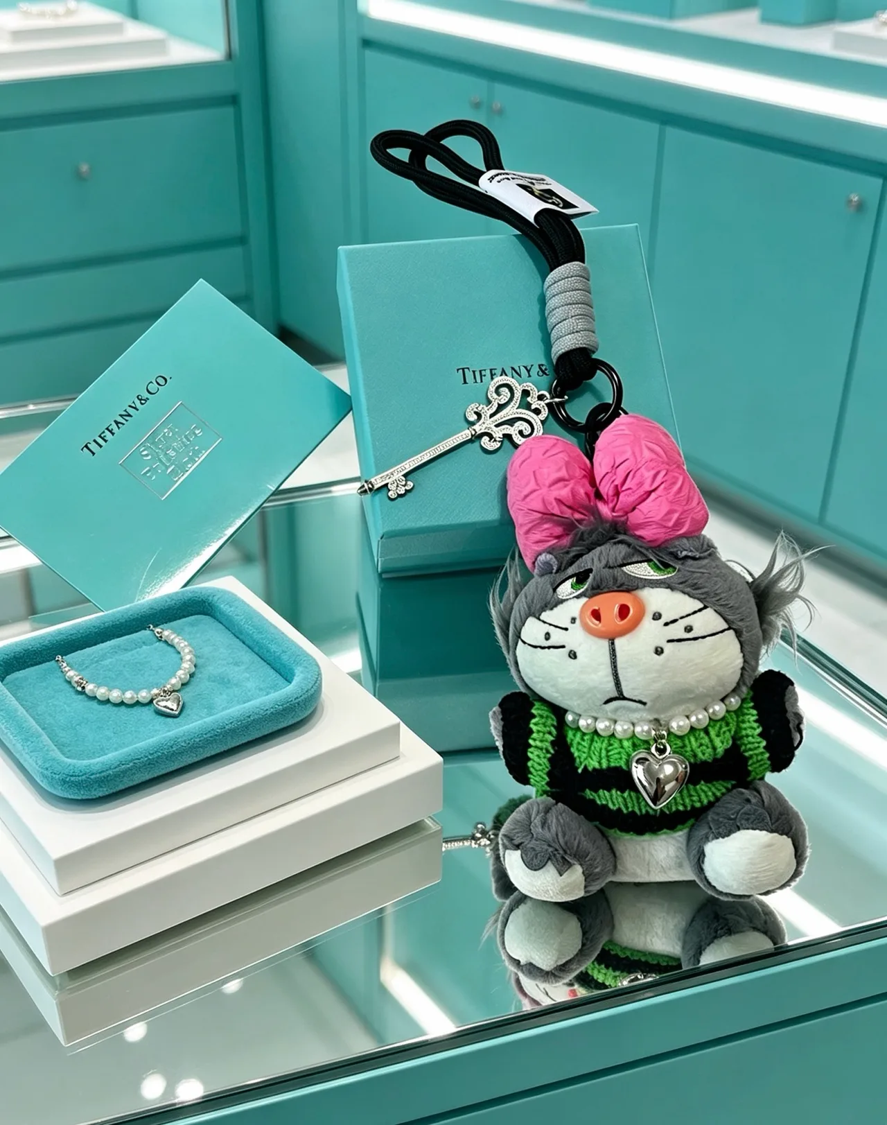 Tiffany & Co. Striped Plush Bag Charm in Grey · view 6