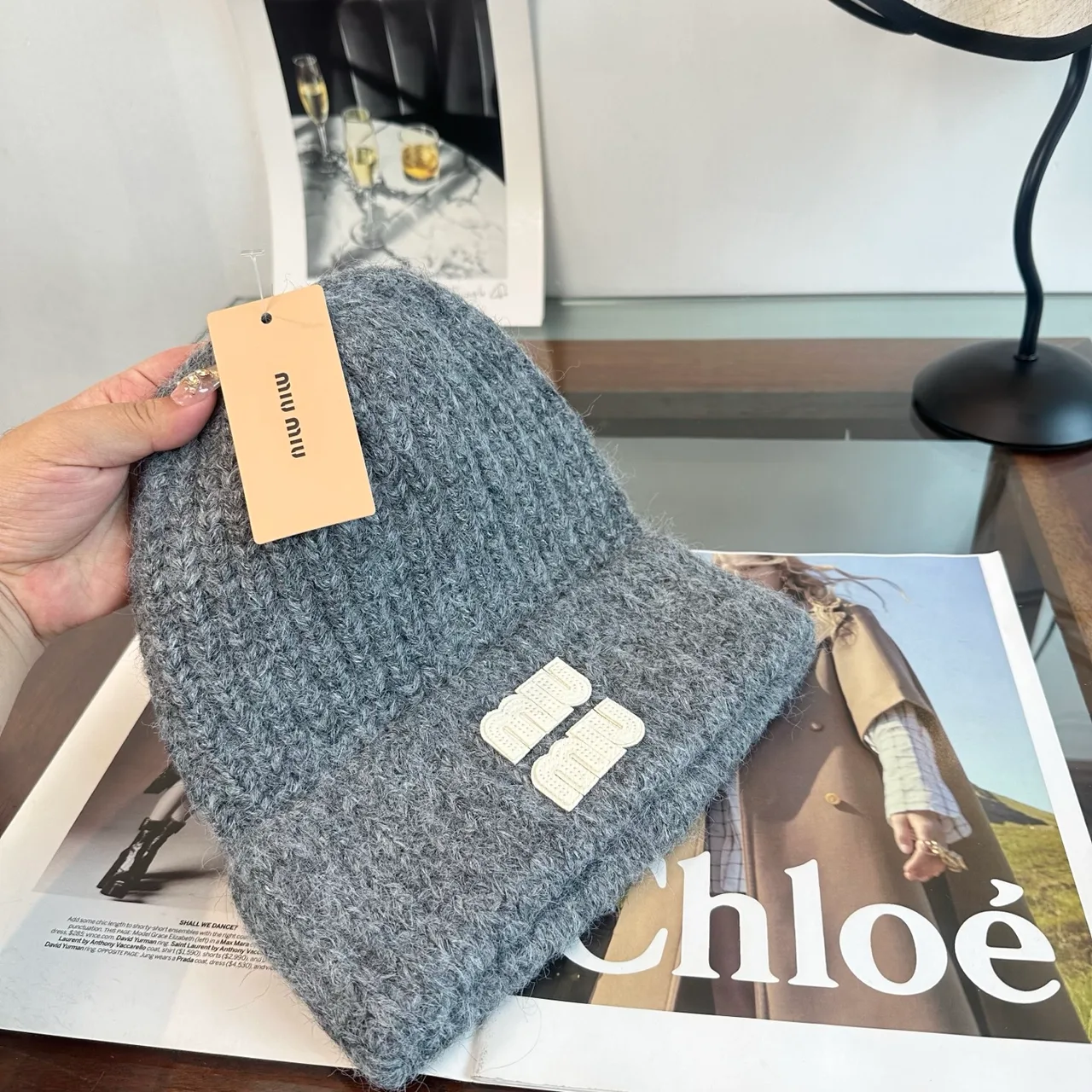 Miu Miu Beanie in Grey & Beige · view 7