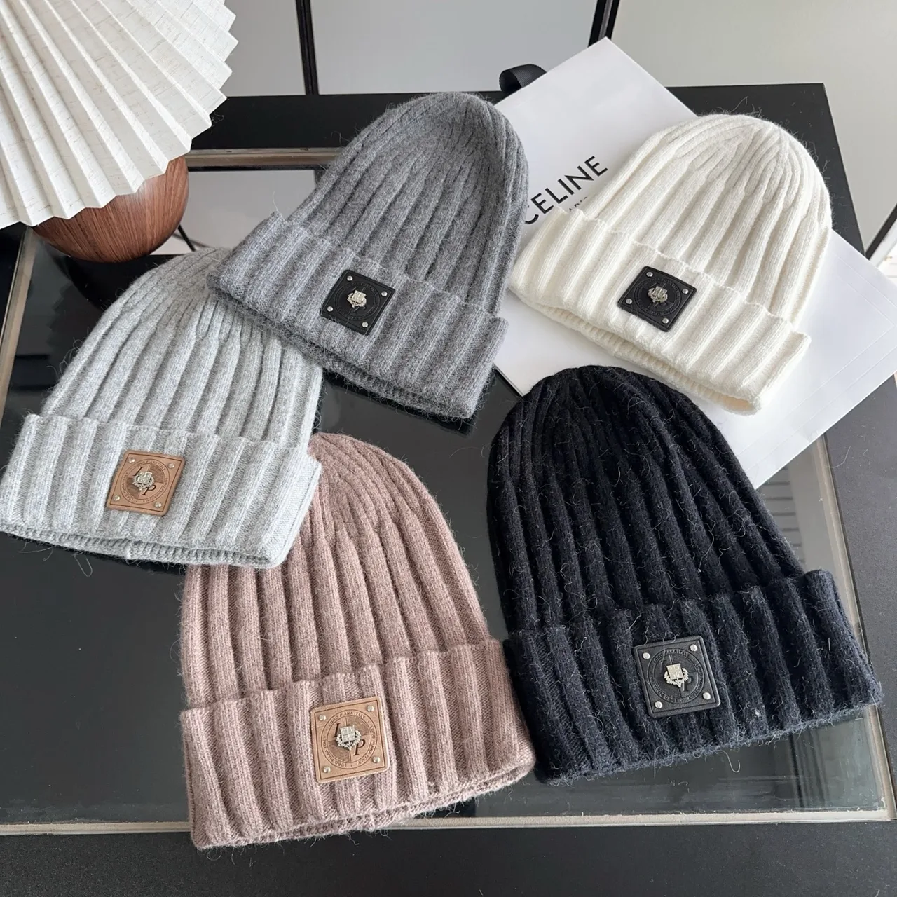 Celine Beanie in Grey & White & Black & Pink · view 2