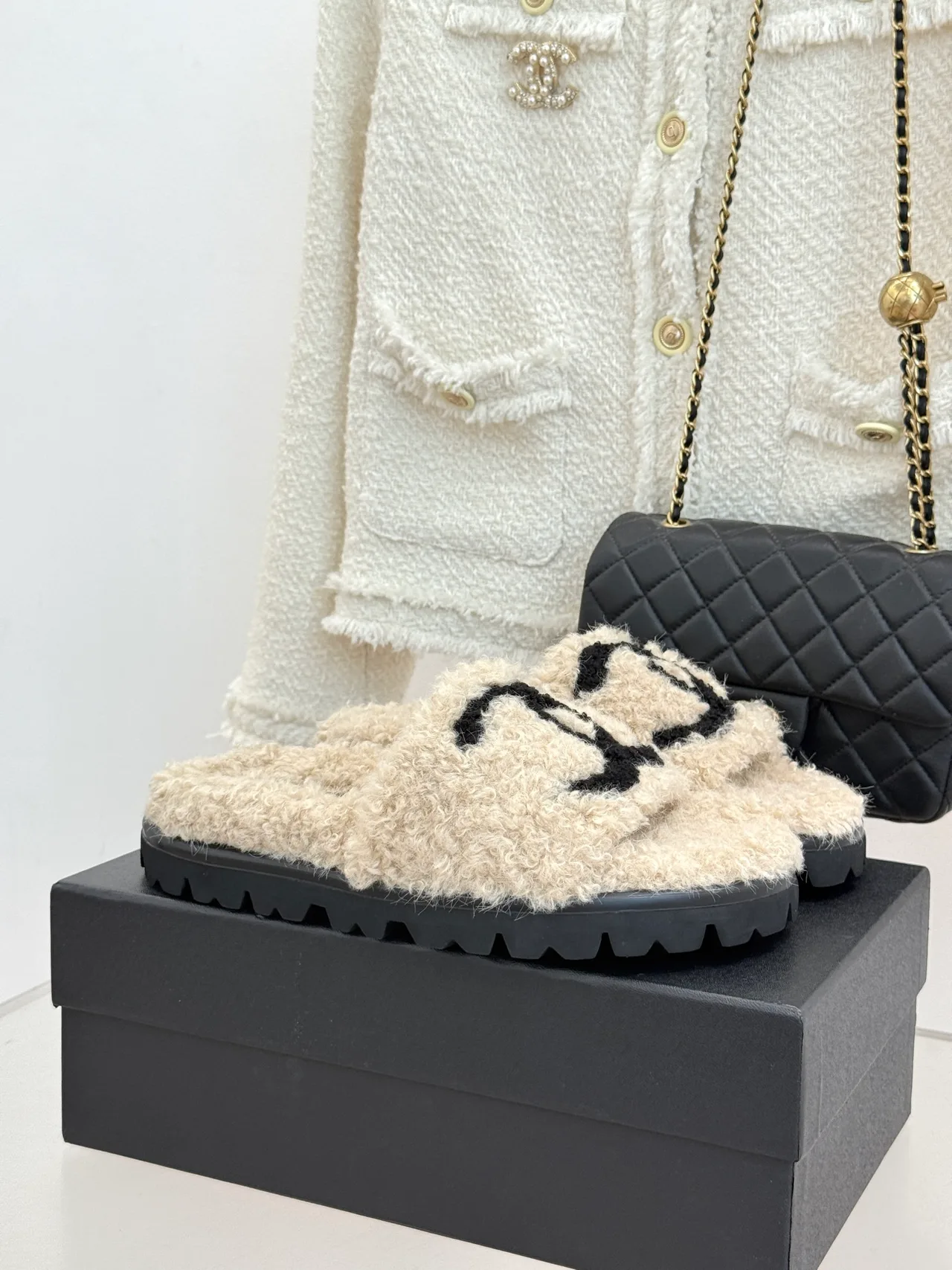 Chanel Denim Slippers in Cream · view 1