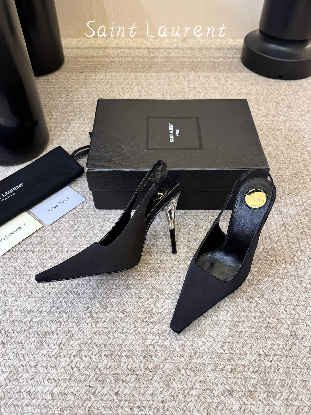 Saint Laurent Glossy Pointed-Toe Sandals in Black · view 5