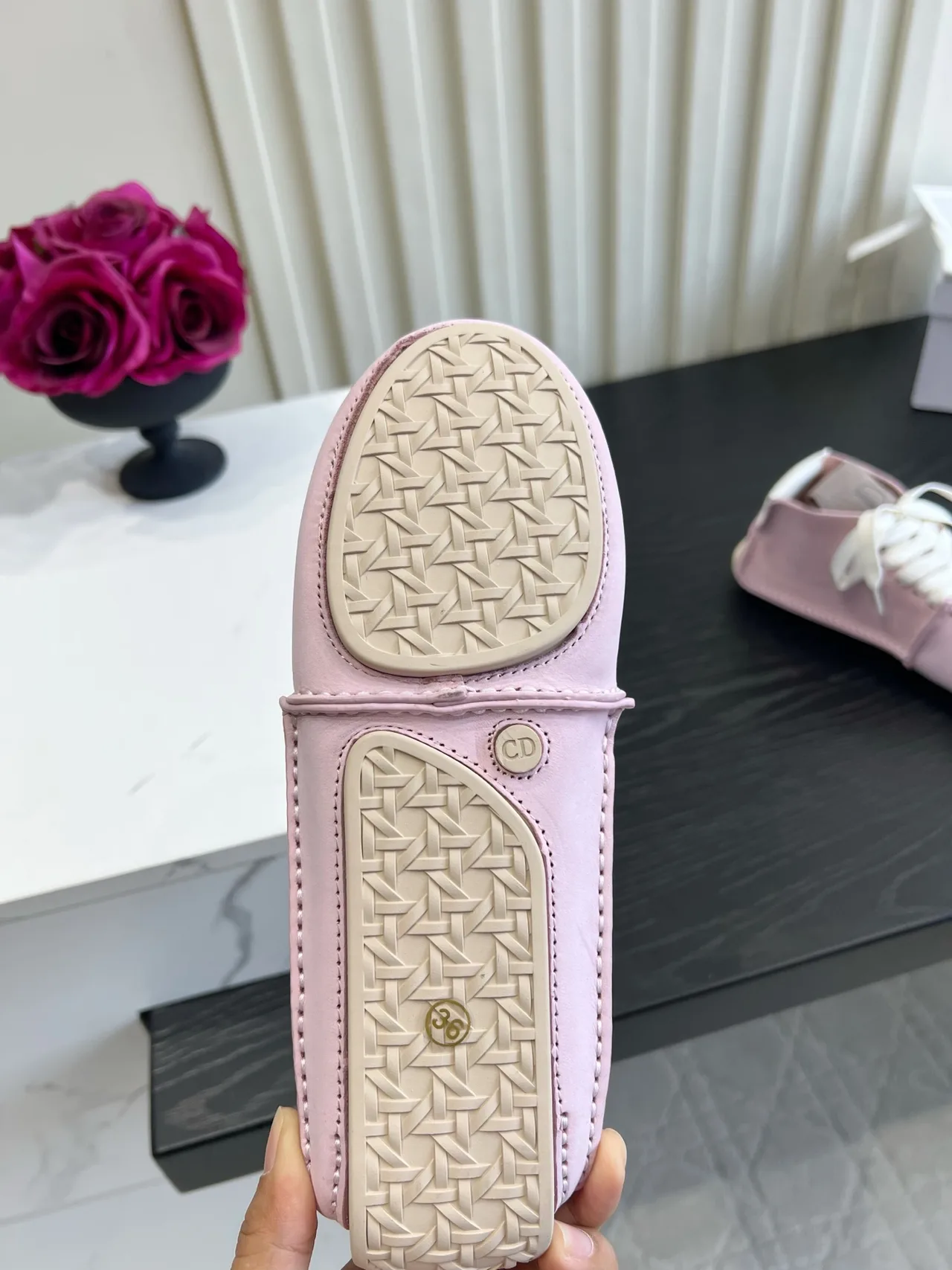 Dior Cowhide Round-Toe Sneakers in Pink · view 6
