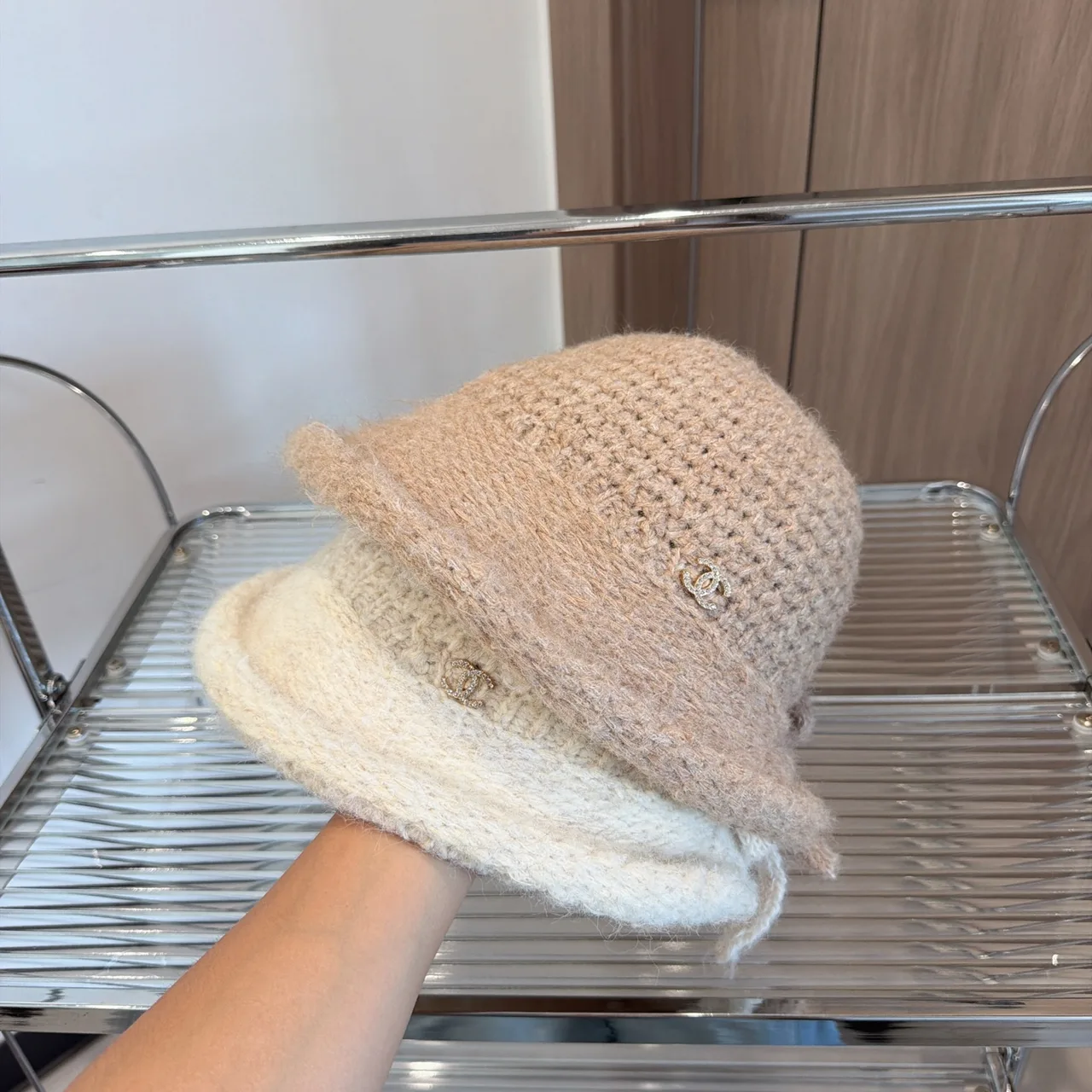 Chanel Knit Bucket Hat in Red & Black & Brown & Beige & White & Grey · view 7