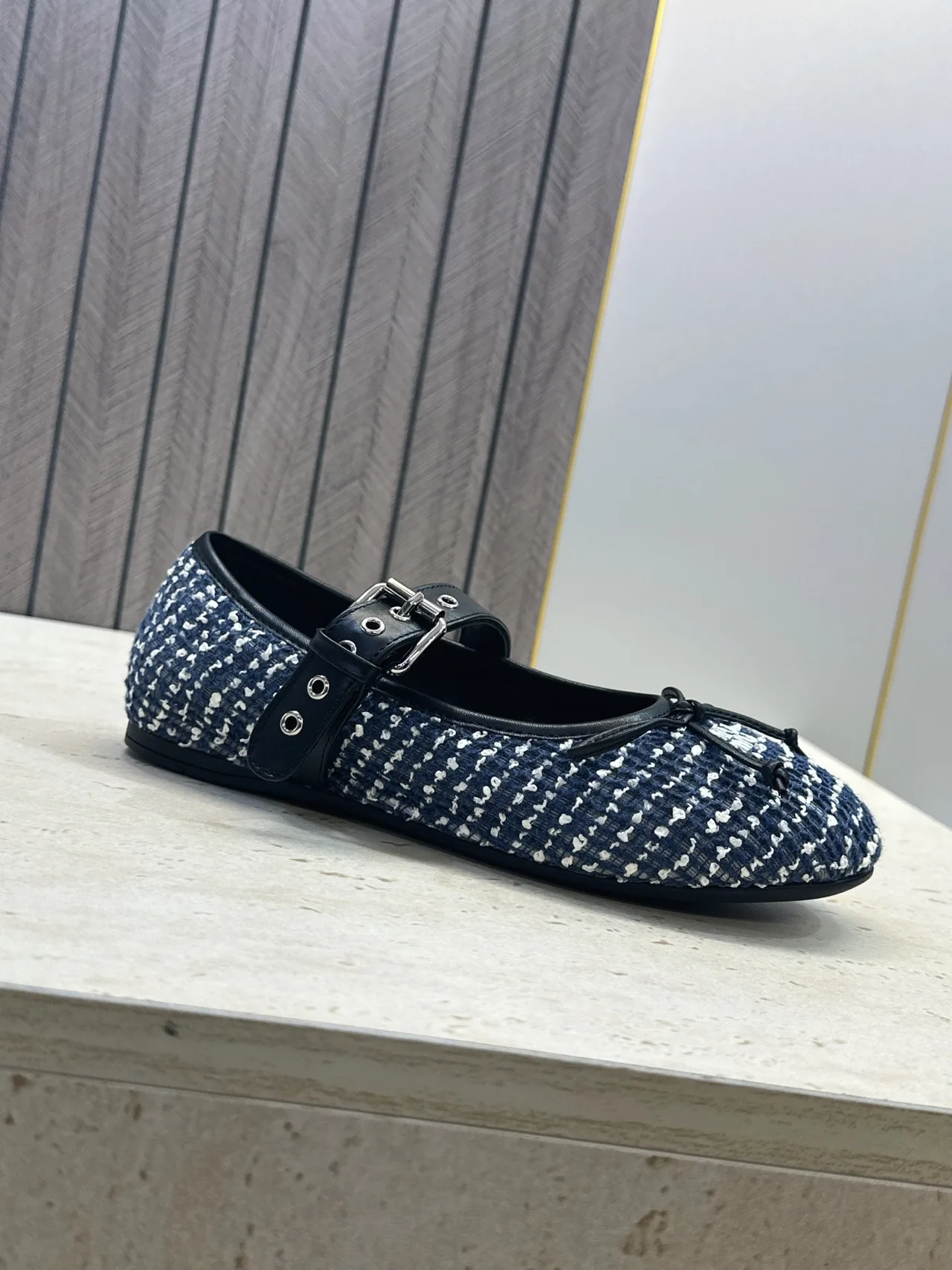 Miu Miu Calfskin Round-Toe Mary Jane Flats in Blue · view 6