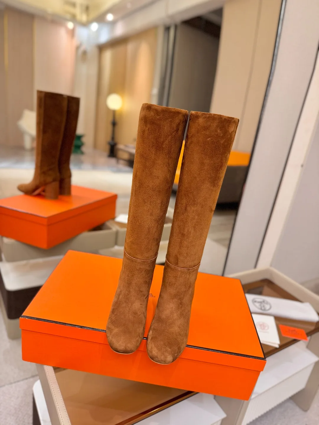 Hermes Cowhide Knee-High Boots in Brown · view 4