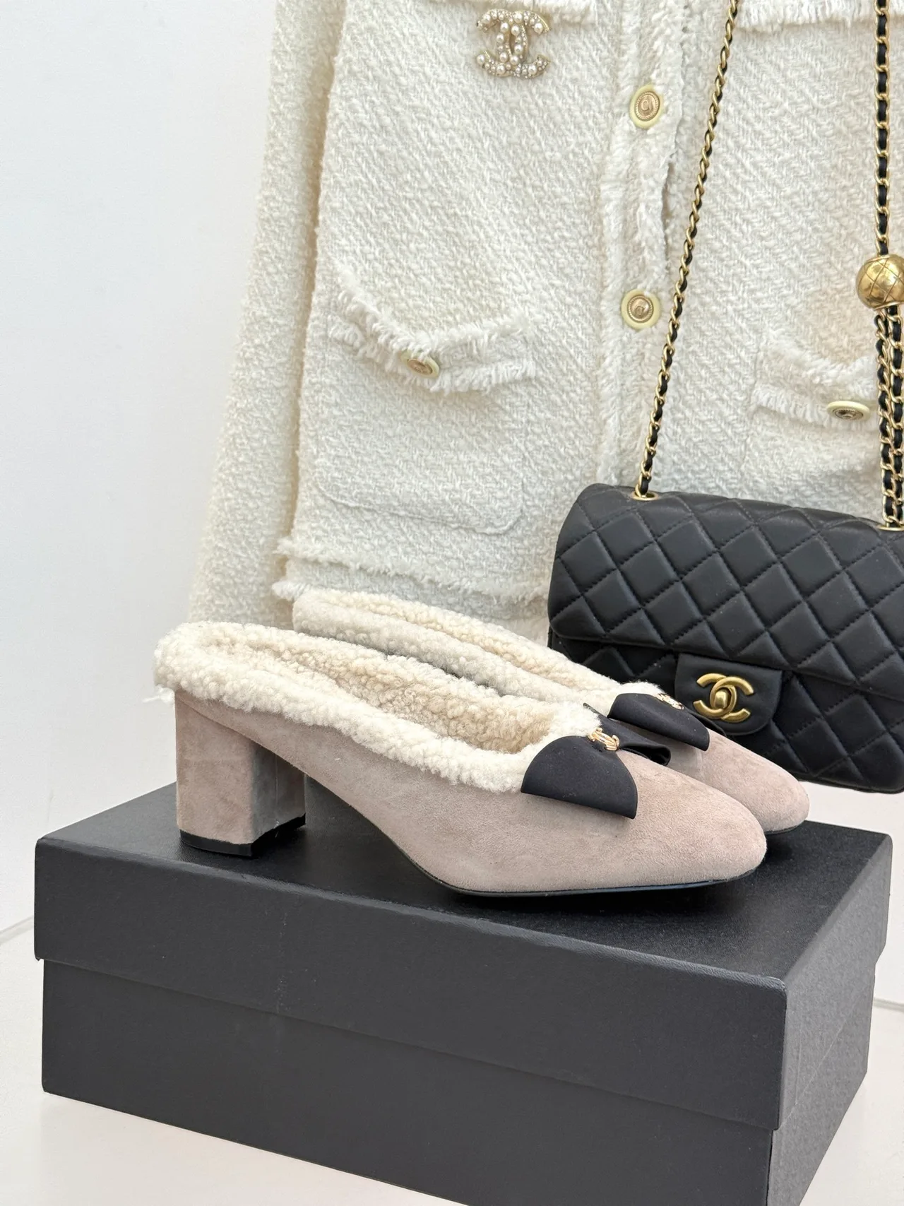 Chanel Bow Mules in Grey · view 1