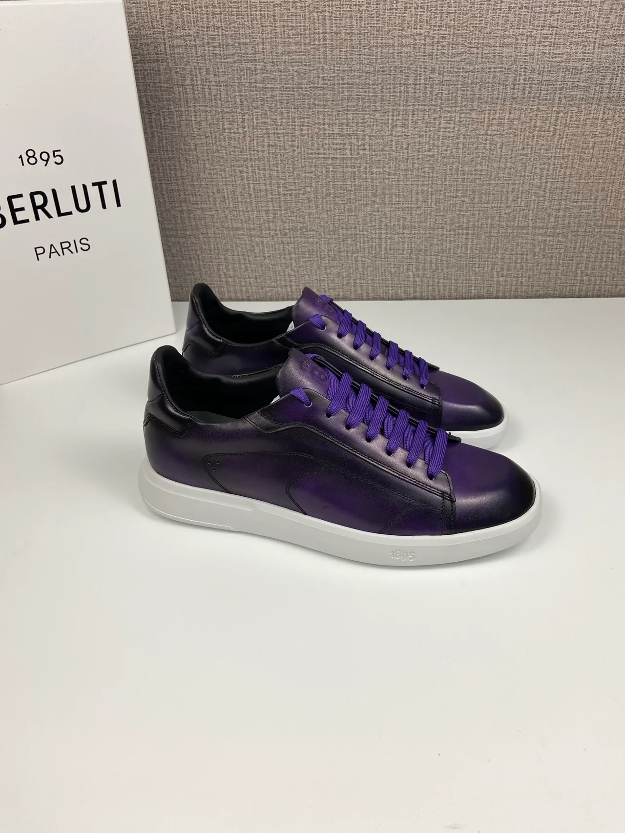 Leather Low-Top Sneakers in Purple · view 4