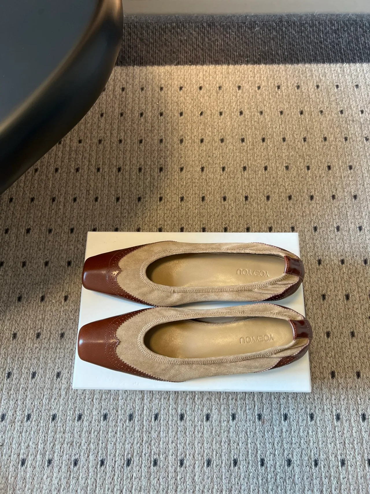 YOEYYOU Square-Toe Two-Tone Slingback Pumps in Brown · view 6
