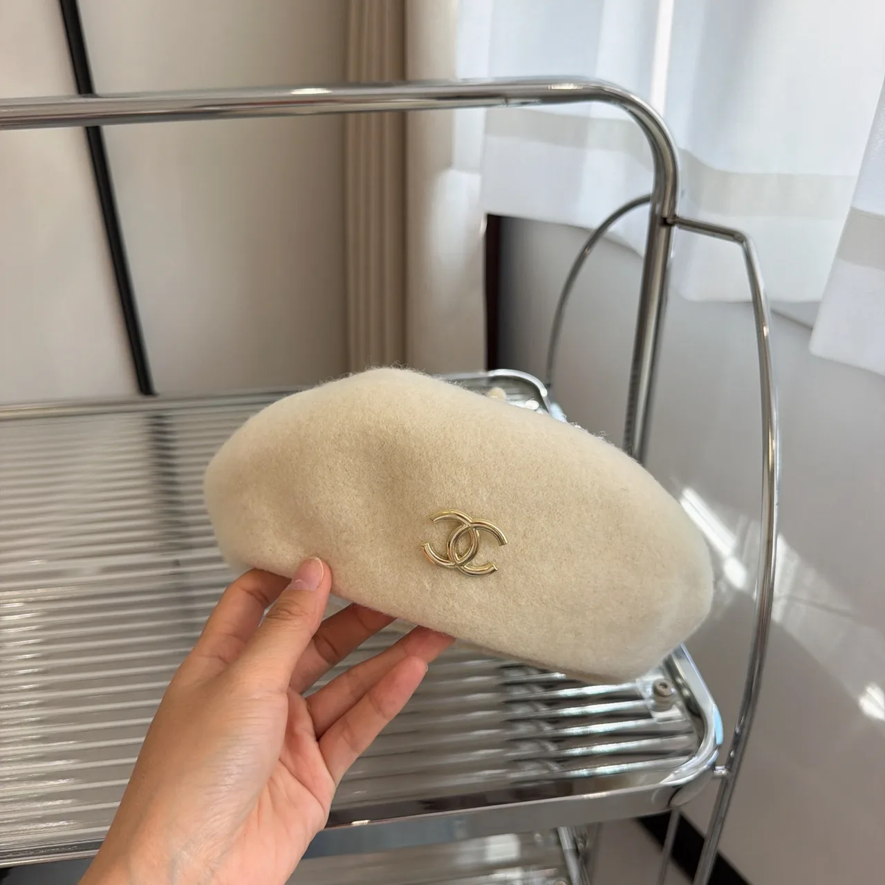 Chanel CC Beret in Grey & Cream & Black · view 2