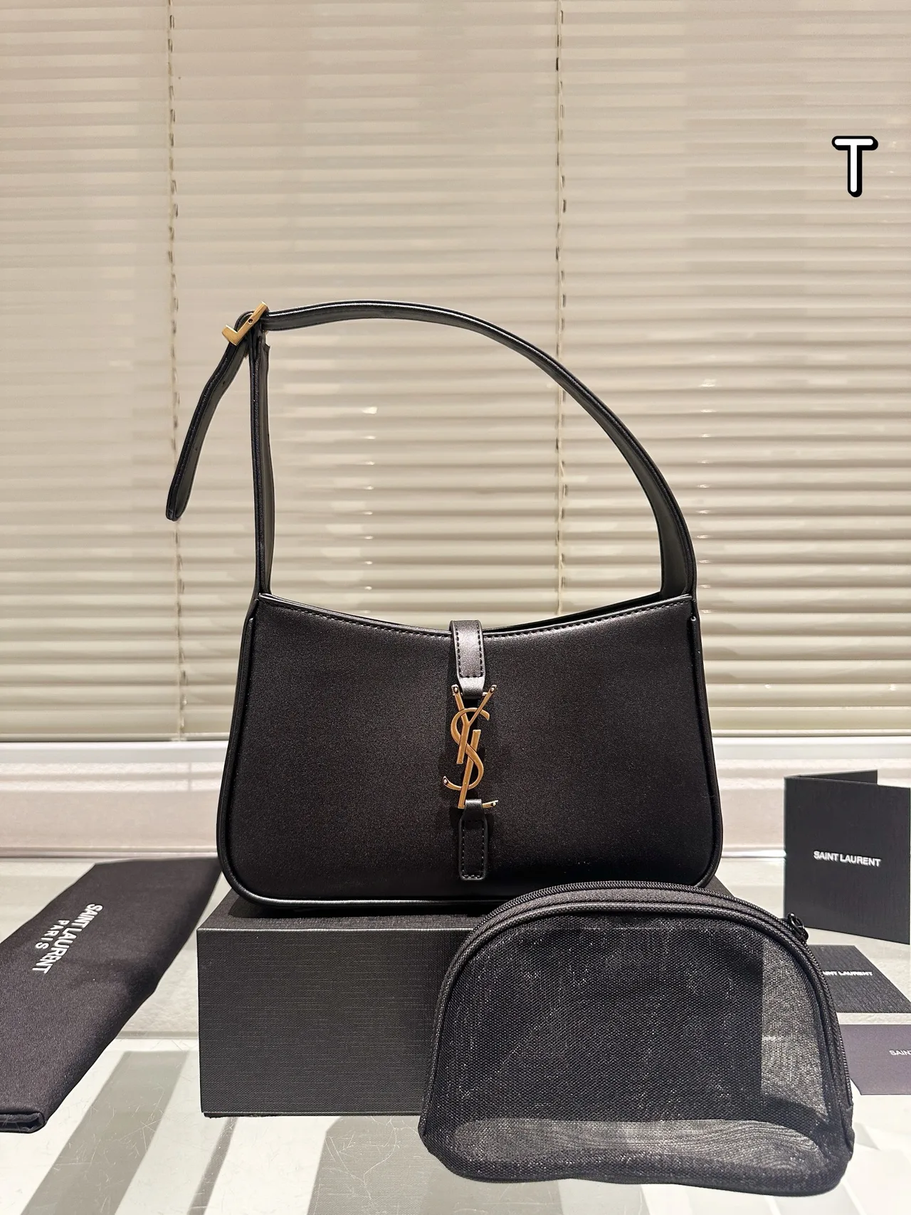 Saint Laurent Calfskin Shoulder Bag in Black · view 2