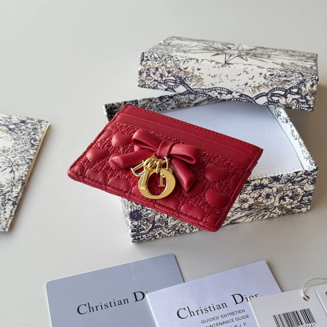 Dior Lambskin Quilted Bow Cardholder in Red · view 5