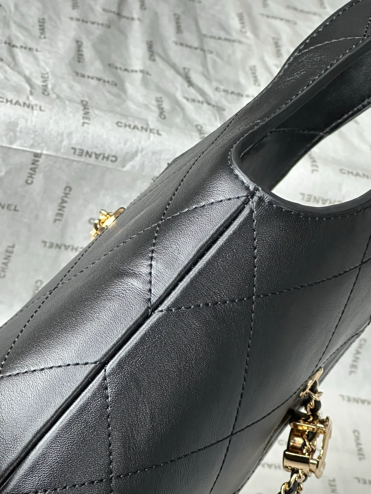 Chanel Leather Quilted Bucket Bag in Black · view 8