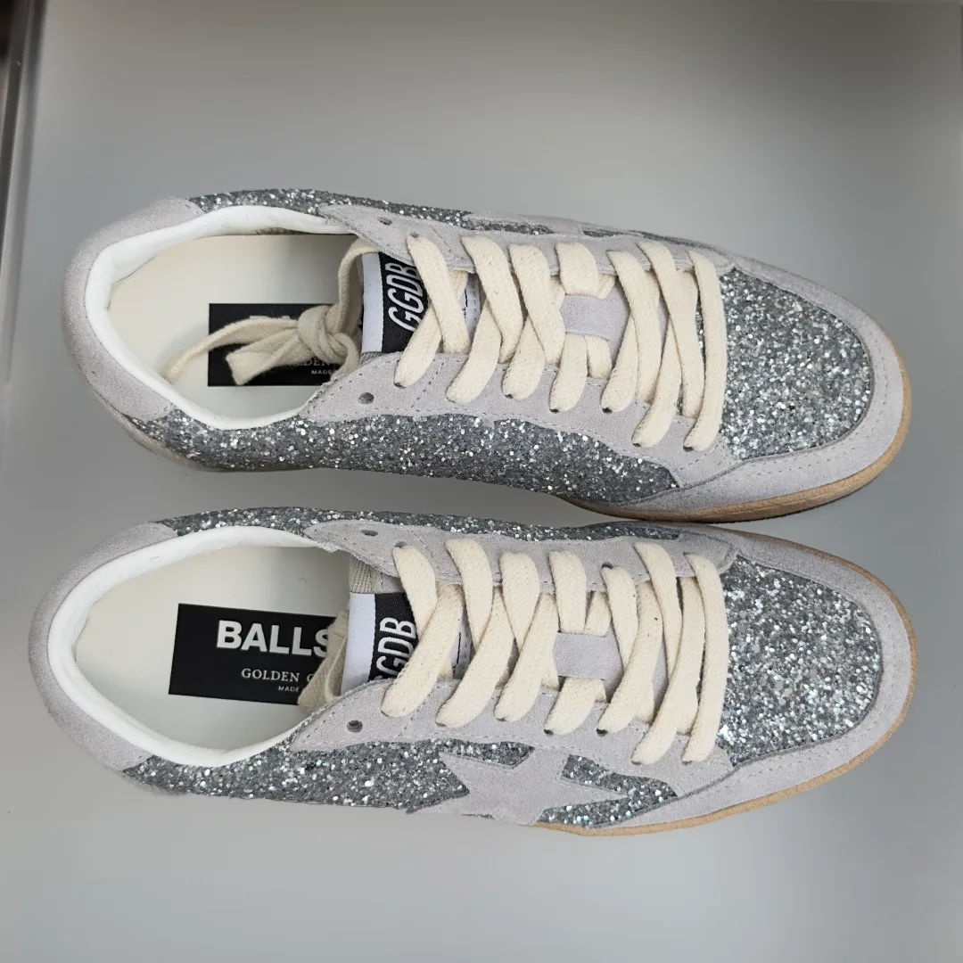 Golden Goose Cowhide Ball Star Sneakers in Silver · view 3