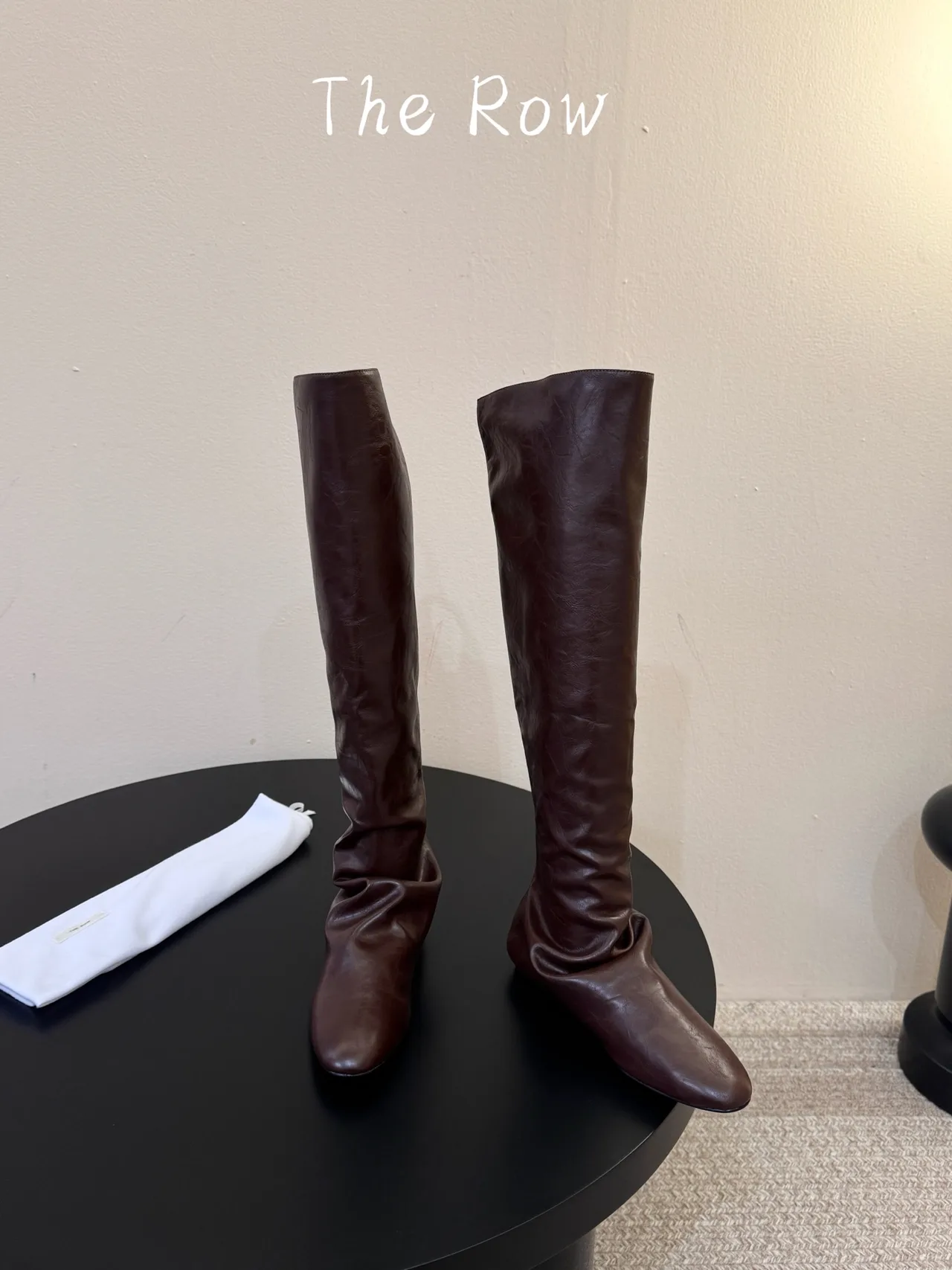 The Row Glossy Pointed-Toe Knee-High Boots in Brown · view 3