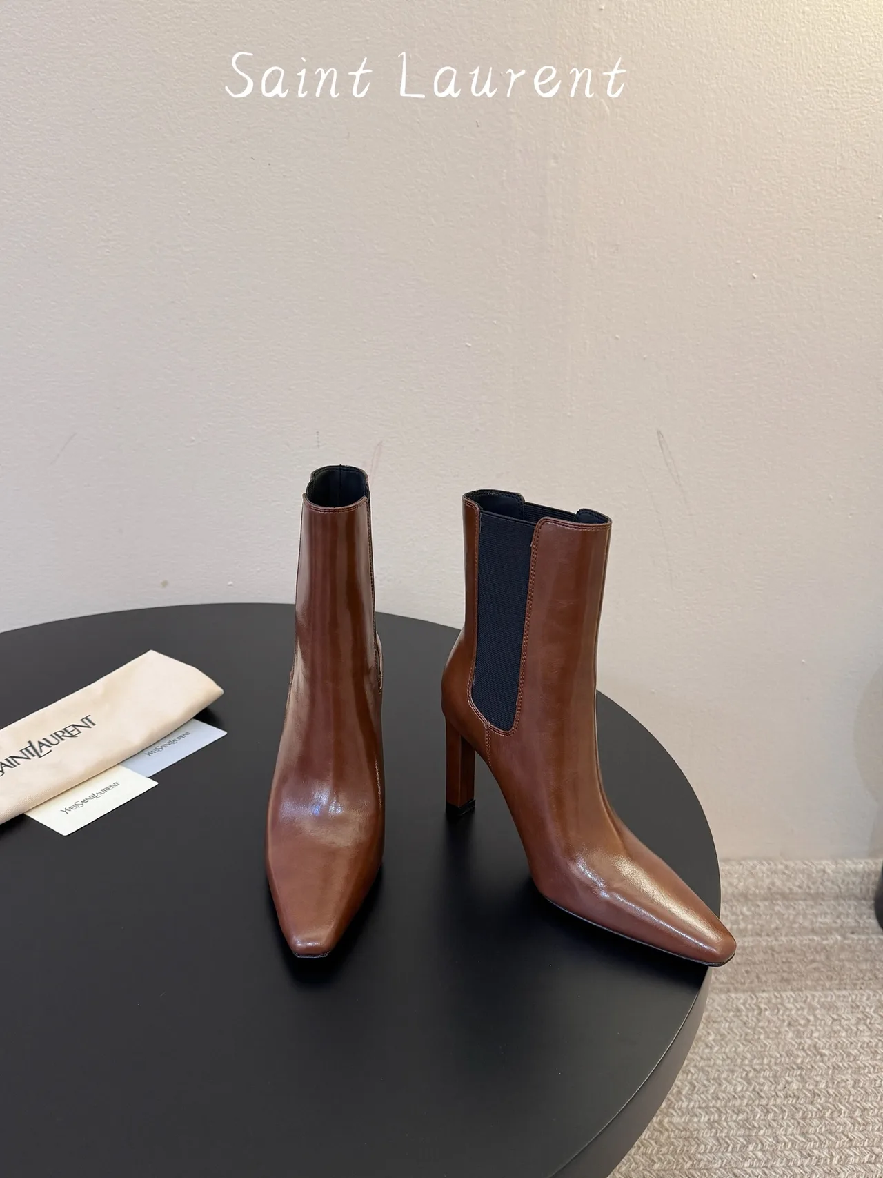 Saint Laurent Cowhide Sheepskin Chelsea Ankle Boots in Brown · view 2