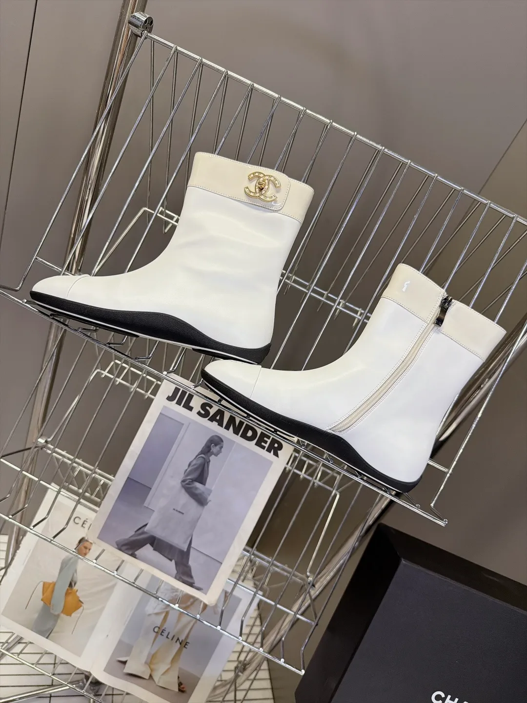 Chanel Calfskin Glossy Pointed-Toe Ankle Boots in White · view 6