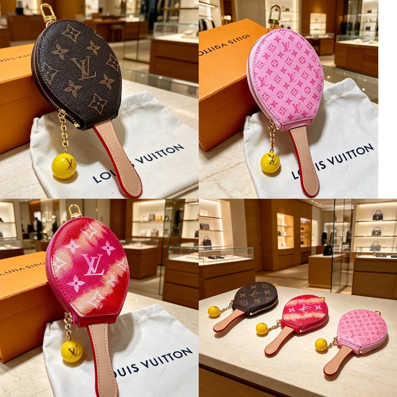 Louis Vuitton Racket-Shaped Coin Pouch in Brown & Red & Pink · view 6