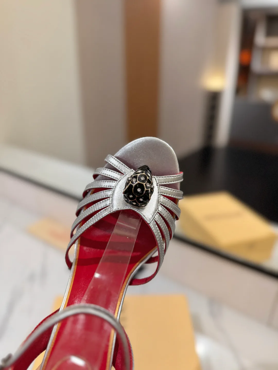 Valentino Crystal Cage Heel Sandals in Silver · view 7