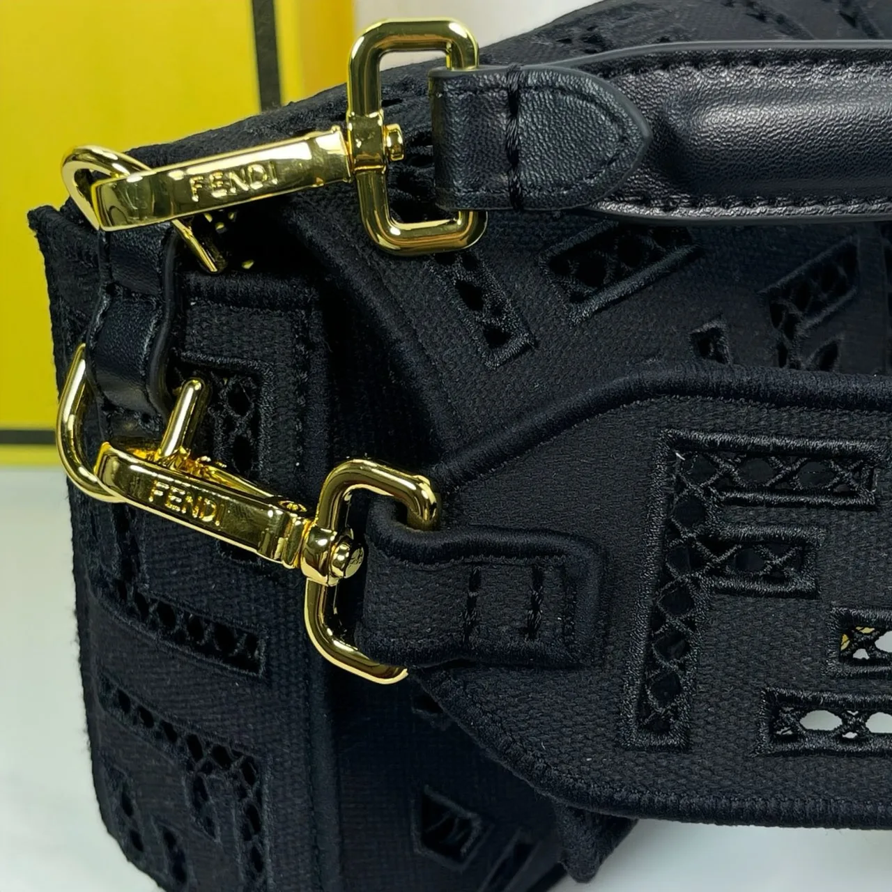 Fendi Canvas Cutout FF-Pattern Flap Shoulder Bag in Black · view 7