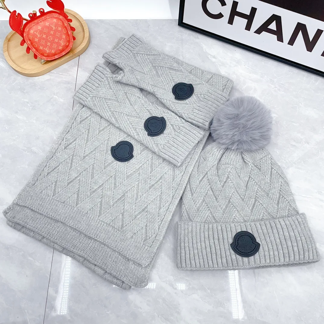 Moncler Wool Hat Scarf and Gloves Set in Grey · view 2