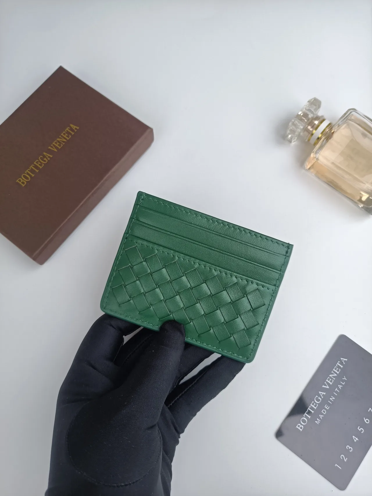 Bottega Veneta Woven Cardholder in Green · view 1