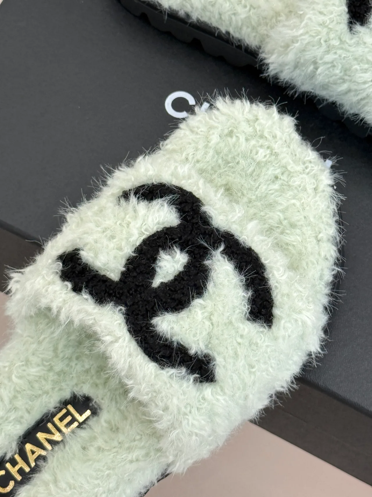 Chanel Denim Slippers in Green · view 7