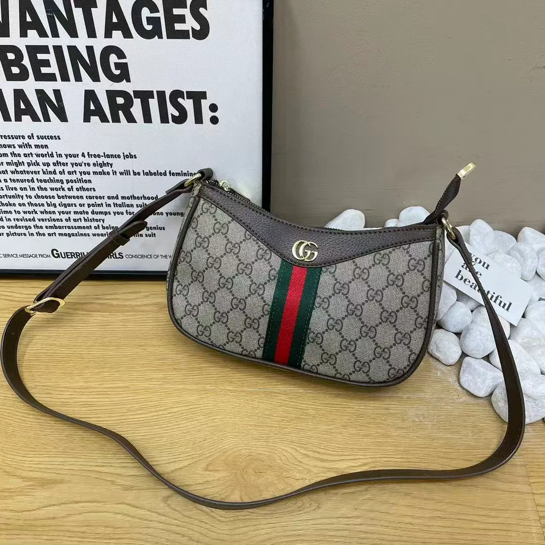 Gucci Web Shoulder Bag in Grey & Beige & Black · view 2