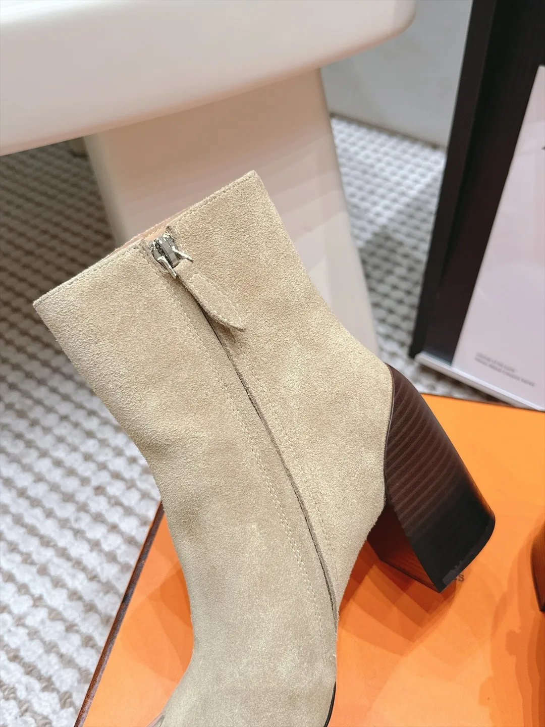 Loewe Suede-Look Square-Toe Ankle Boots in Beige · view 8