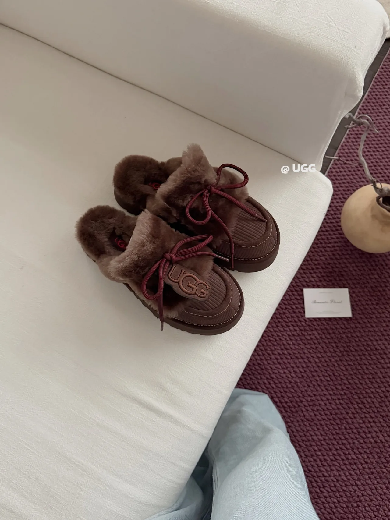 UGG Denim Bow Slippers in Brown · view 1