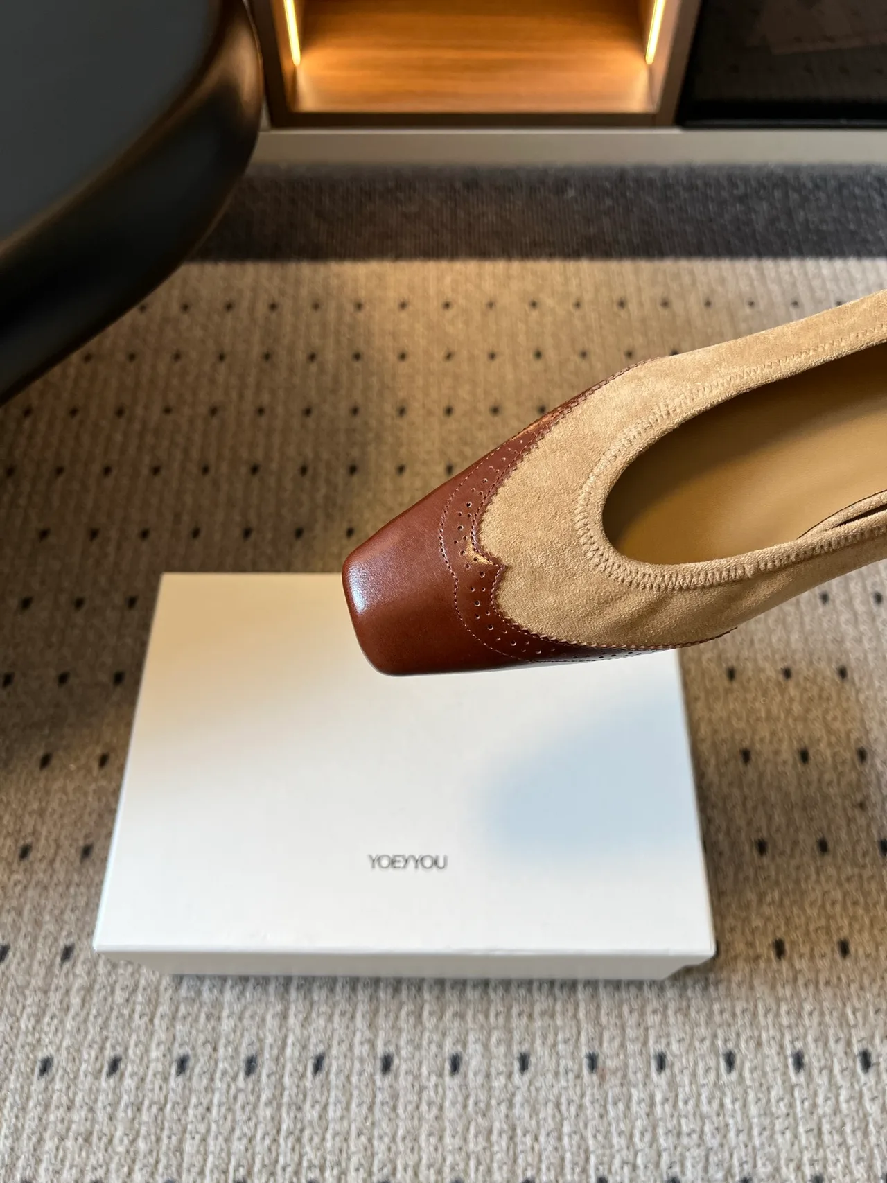 YOEYYOU Square-Toe Two-Tone Slingback Pumps in Brown · view 7
