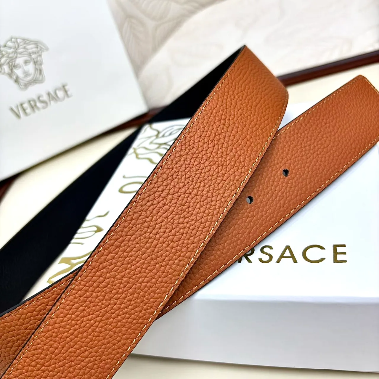 Versace Medallion buckle belt in Brown · view 8