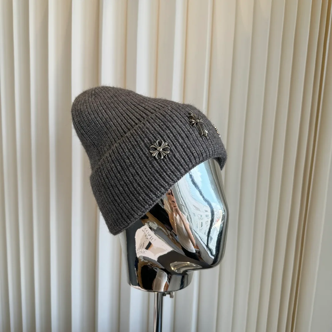 Chrome Hearts Ribbed Knit Beanie in Grey · view 2