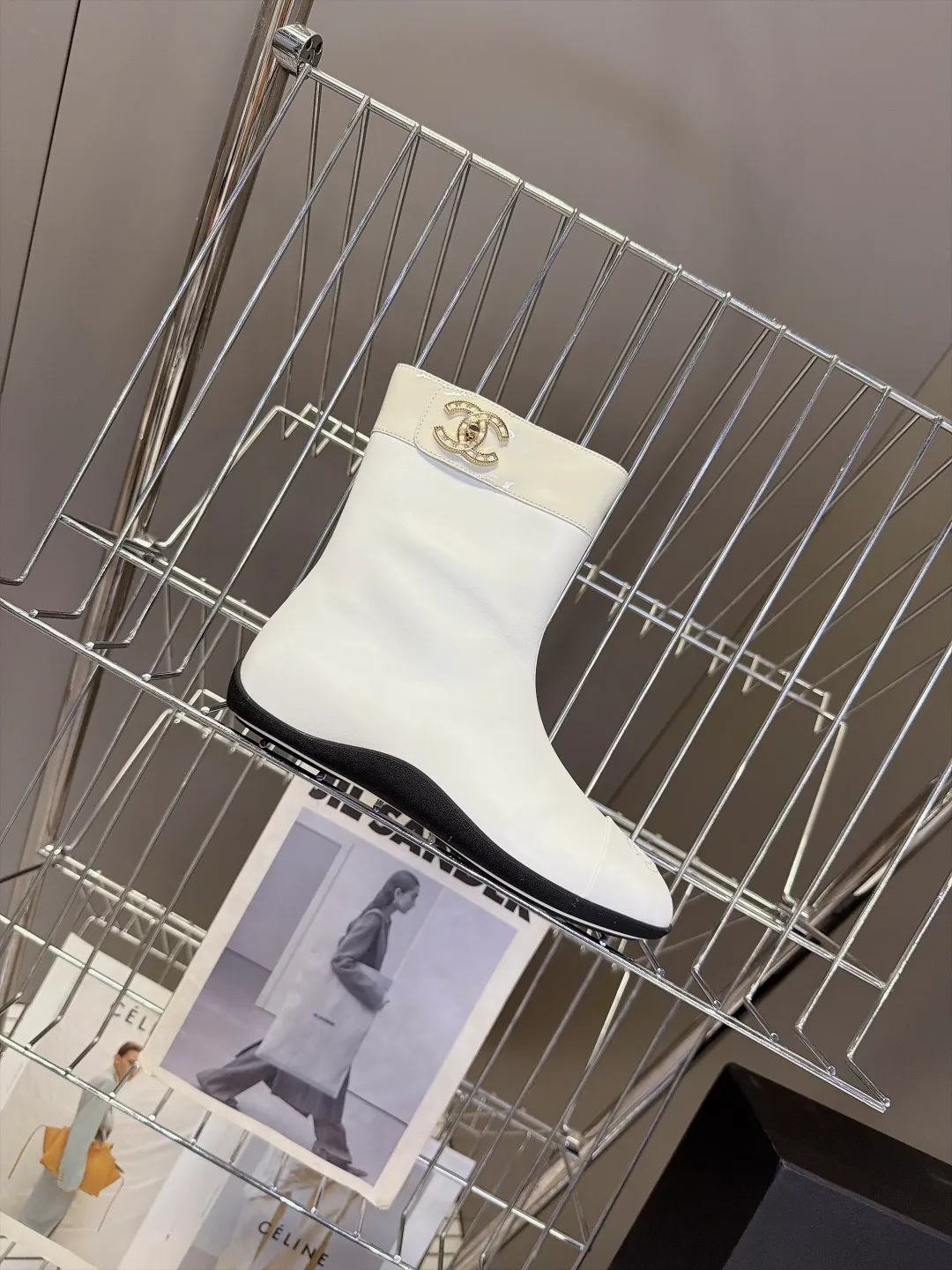 Chanel Calfskin Glossy Pointed-Toe Ankle Boots in White · view 5