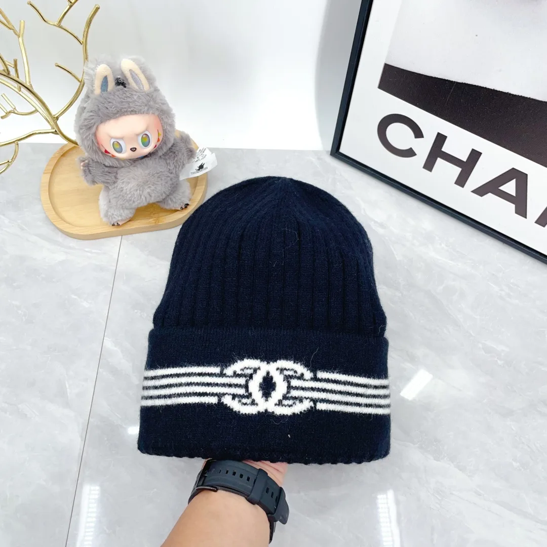 Chanel Ribbed Striped Beanie in Blue · view 6