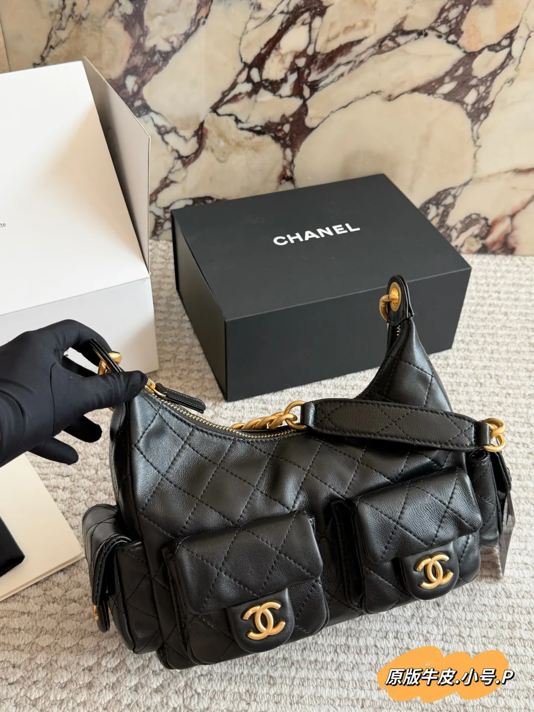 Chanel Calfskin Multi-Pocket Hobo Bag in Black · view 5