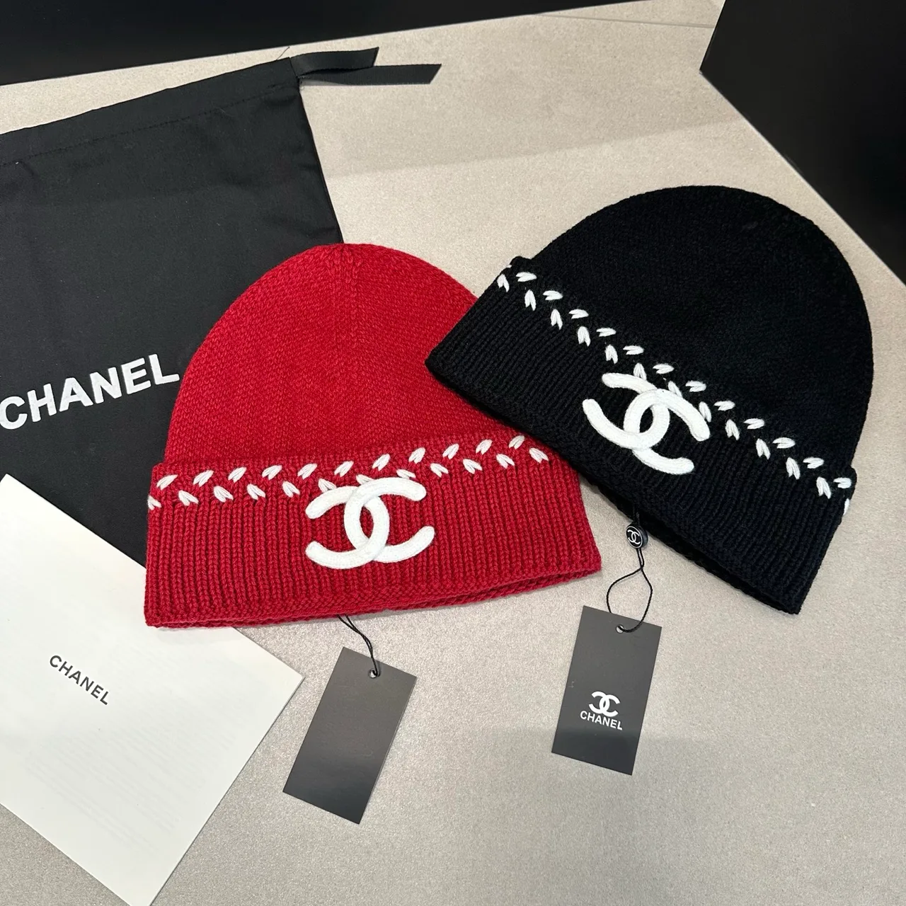 Chanel Beanie in White & Black & Red · view 6