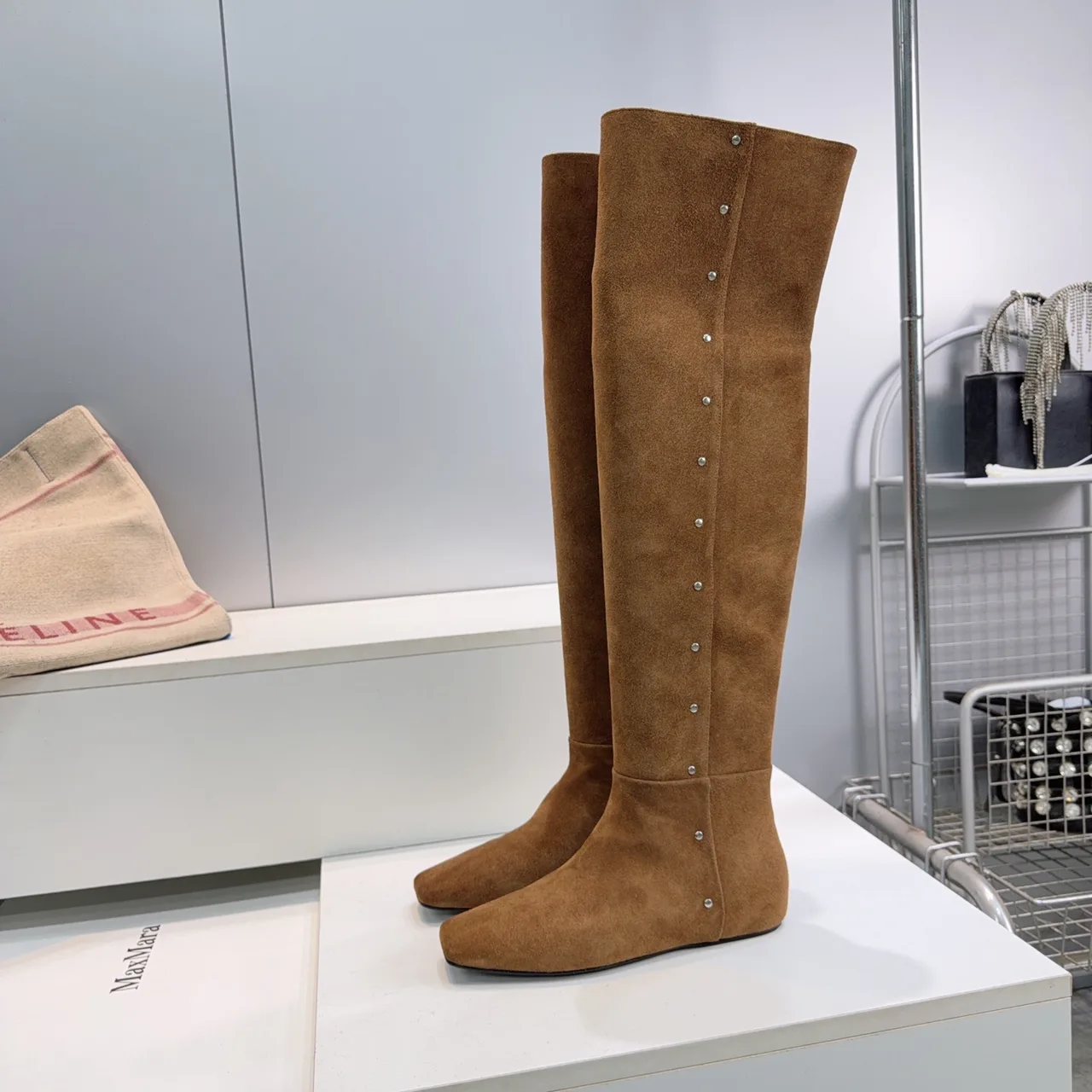 Max Mara Matte Suede-Look Knee-High Boots in Brown · view 7