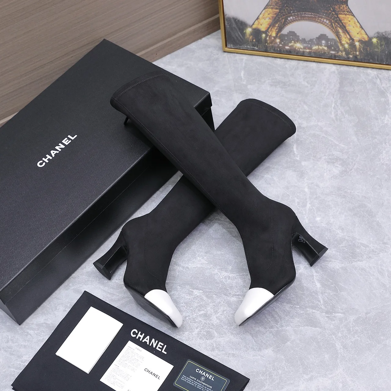 Chanel Cowhide Knee-High Boots in Black · view 2