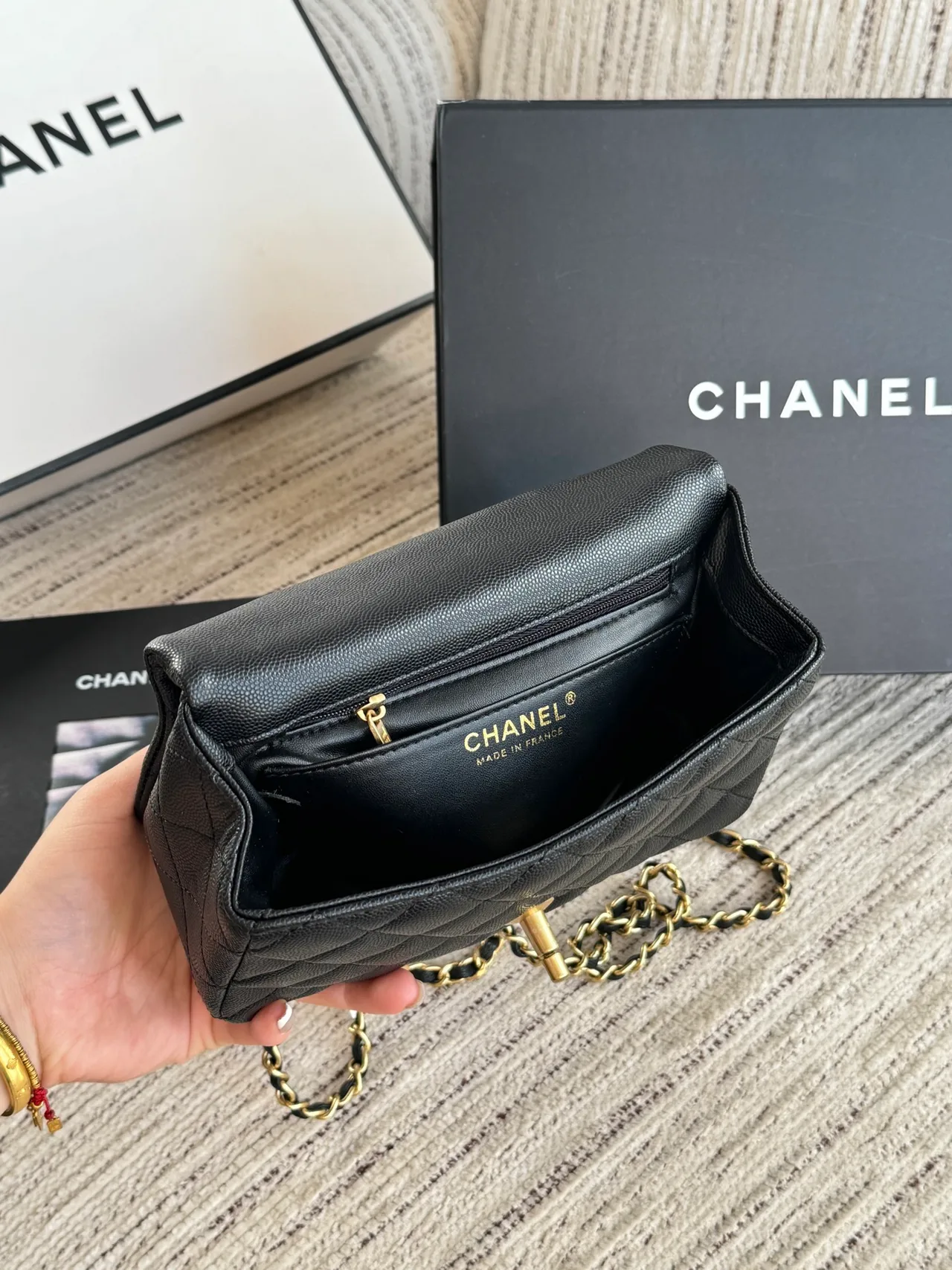 Chanel Quilted Top-Handle Bag in Black · view 8