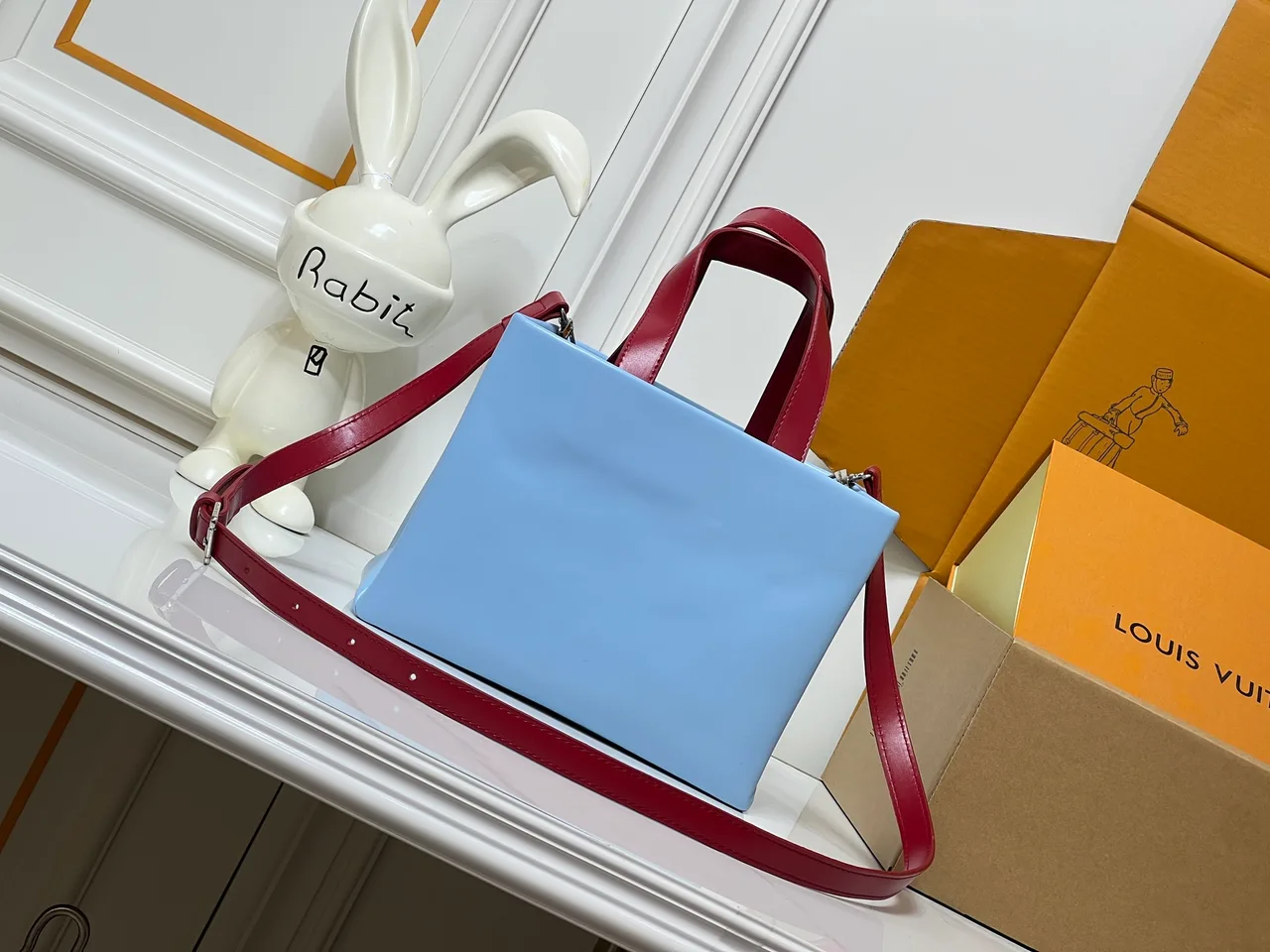 Louis Vuitton Cowhide Quilted Embroidered Tote in Blue · view 4