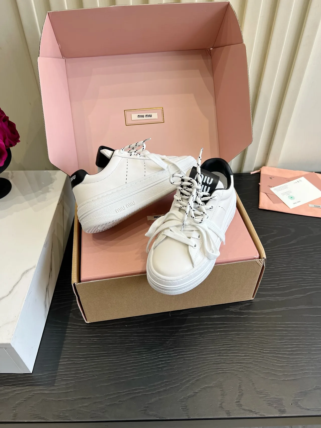 Miu Miu Cowhide Denim Sneakers in White · view 4
