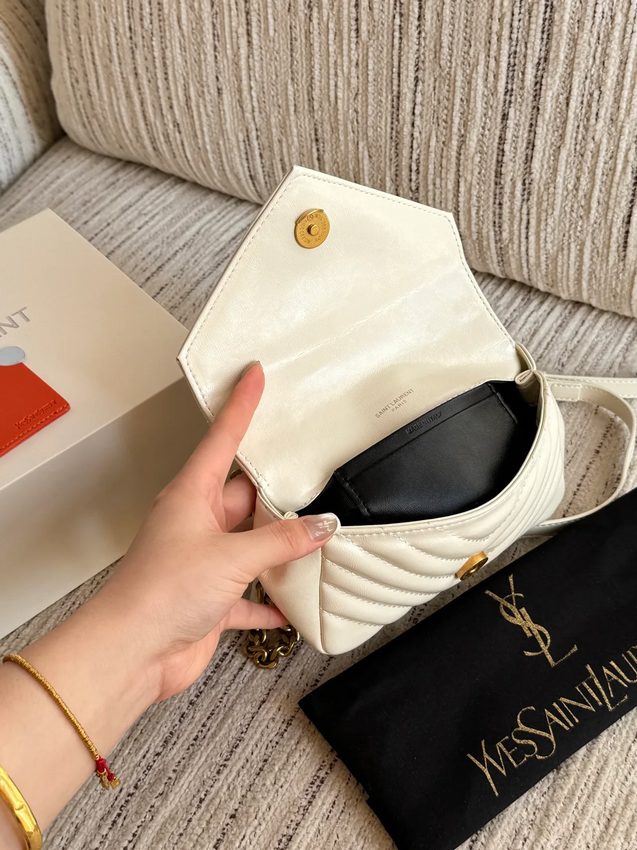 Saint Laurent Mini Quilted Bag in Black & Cream · view 7