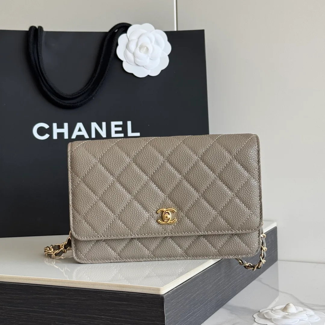 Chanel Quilted Caviar Calfskin Wallet on Chain in Grey · view 2