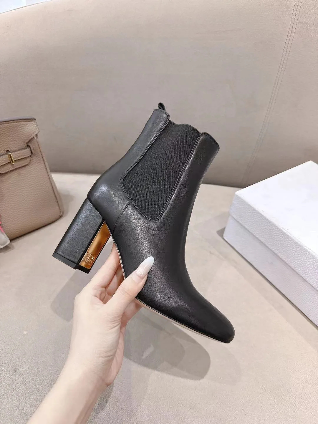 Dior Glossy Square-Toe Ankle Boots in Black · view 7