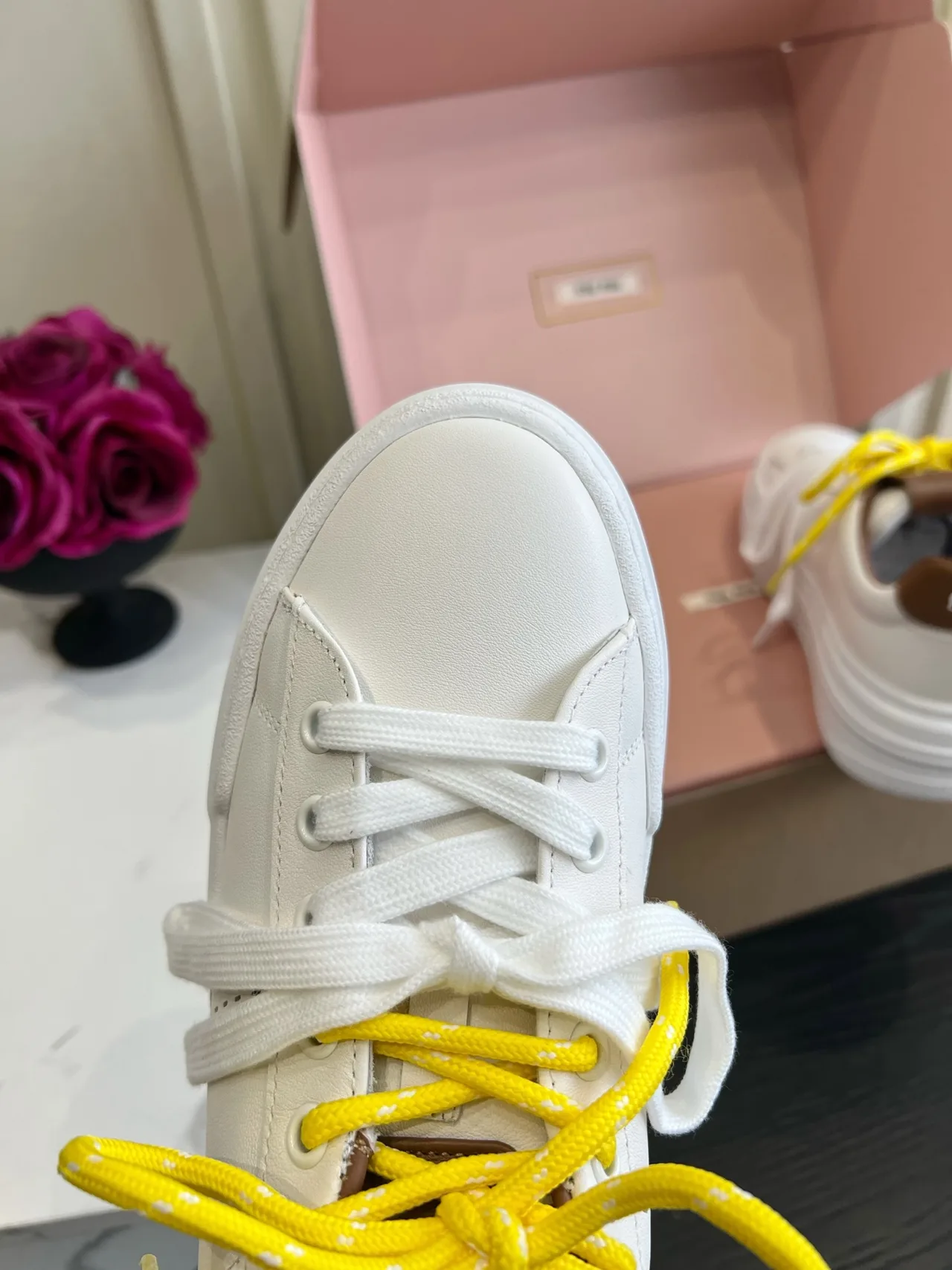Miu Miu Cowhide Denim Sneakers in White · view 7