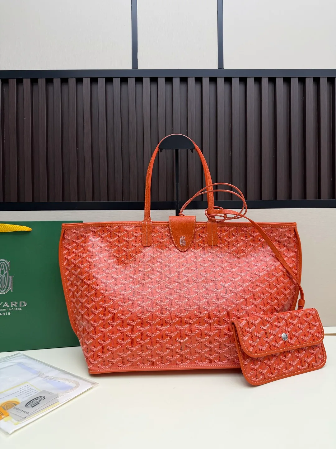 Goyard Canvas Reversible chevron tote with pictured pouch in Orange · view 8