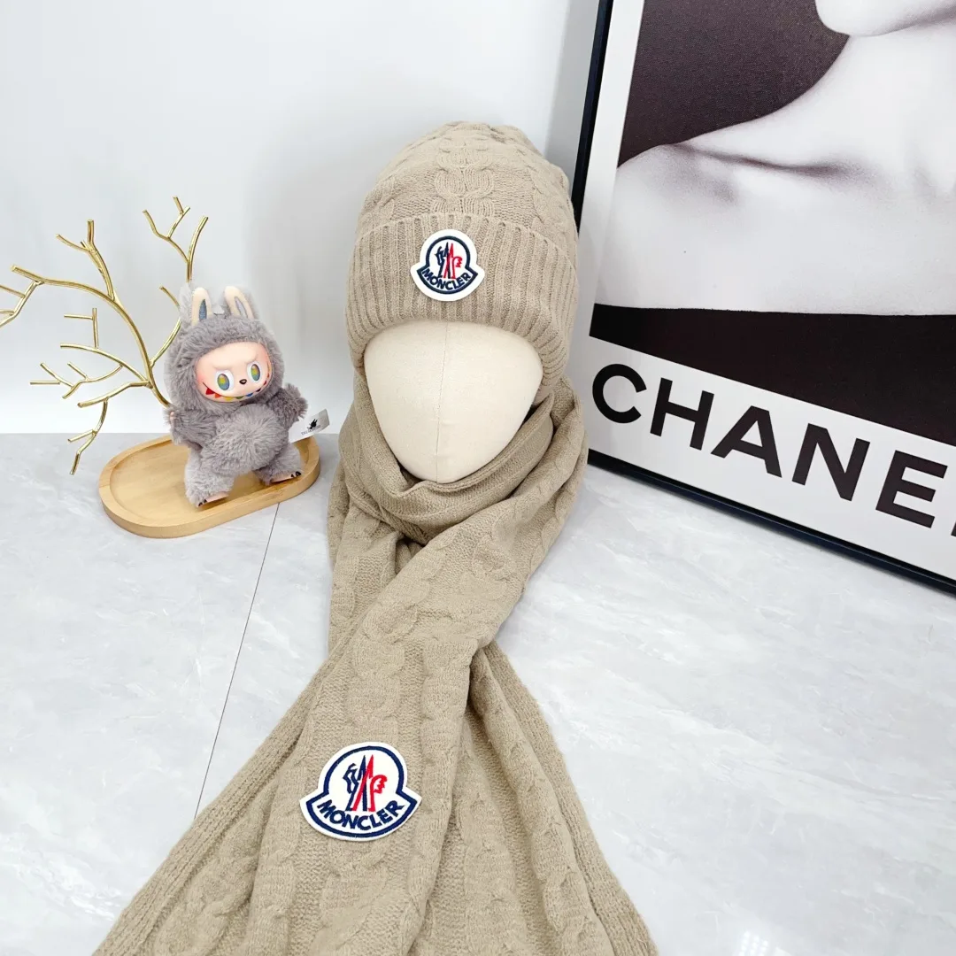 Moncler Wool Hat Scarf and Gloves Set in Beige · view 3