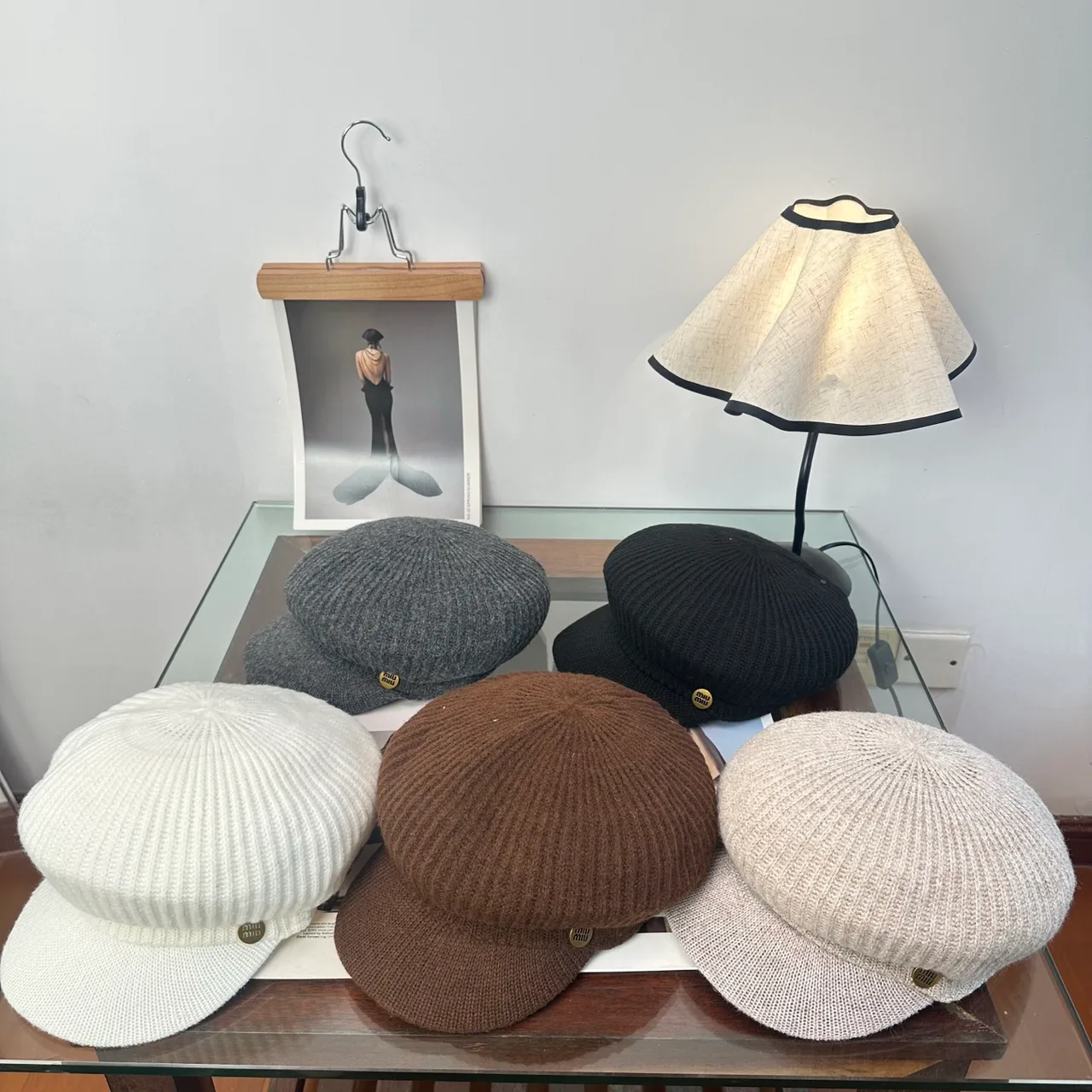 Miu Miu Knit Brimmed Cap in Grey & Black & White & Brown & Beige · view 2